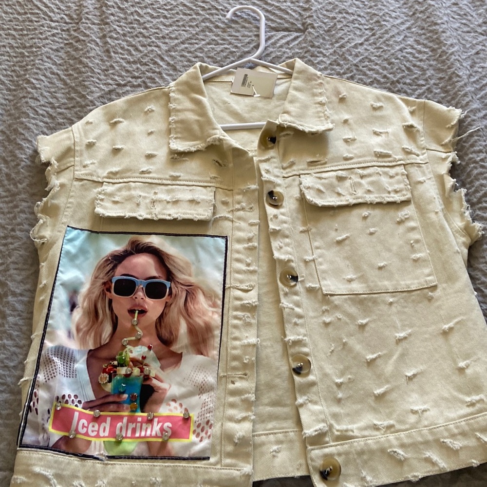 Off white denim vest by SAMIA in Beirut Lebanon
